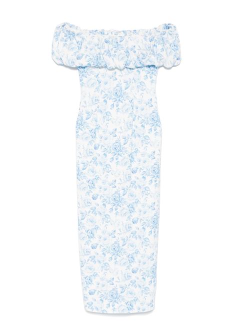 Abito lungo con stampa floreale in bianco e blu Rowen Rose - donna